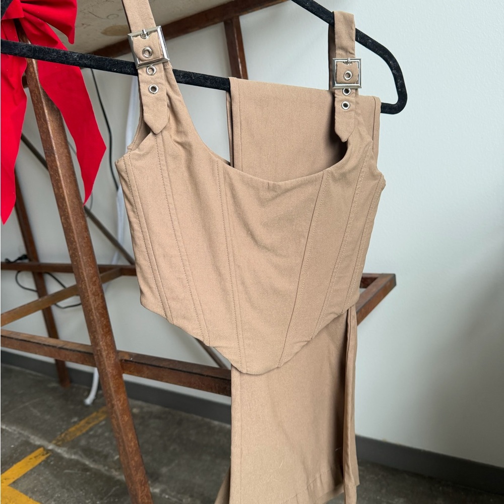 Tan Corset Top and Pants Set